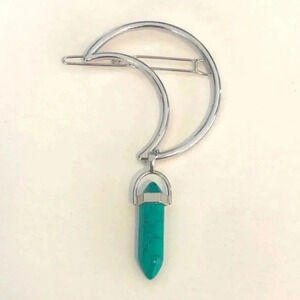 Turquoise Howlite Crystal Moon Metal Hair Clip Barrette NWT